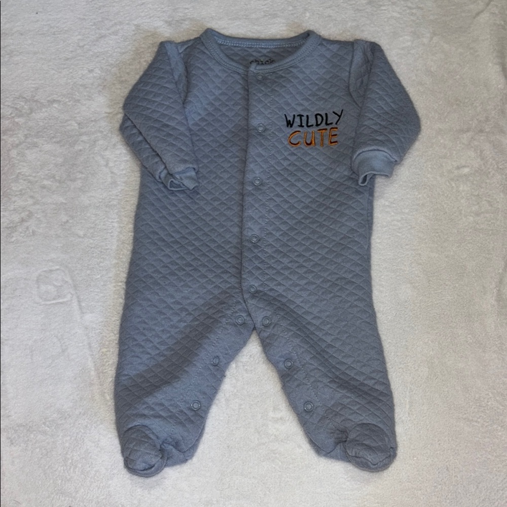 Chick Pea Quilted Blue 'Wildly Cute' Footie/ sleeper 0-3 months baby boy